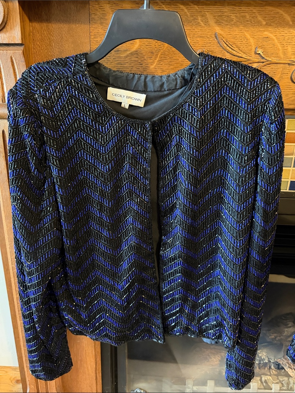 Cecily Brown Women's Black & Blue Beaded Chevron Jacket with Camisole